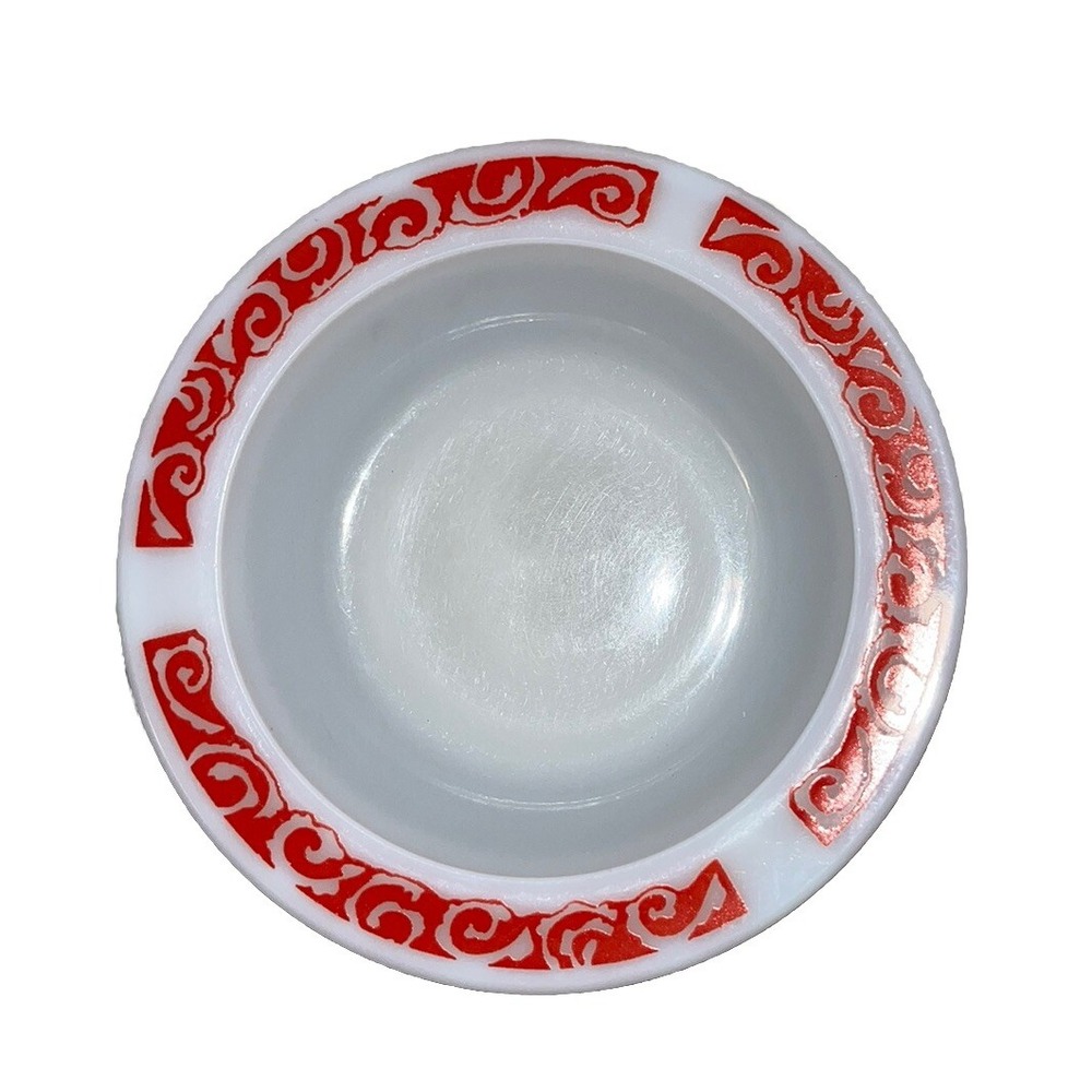 VTG Hazel Atlas Ovide White Red Twist Dinner Lunch 5" Bowl Retro Art Deco